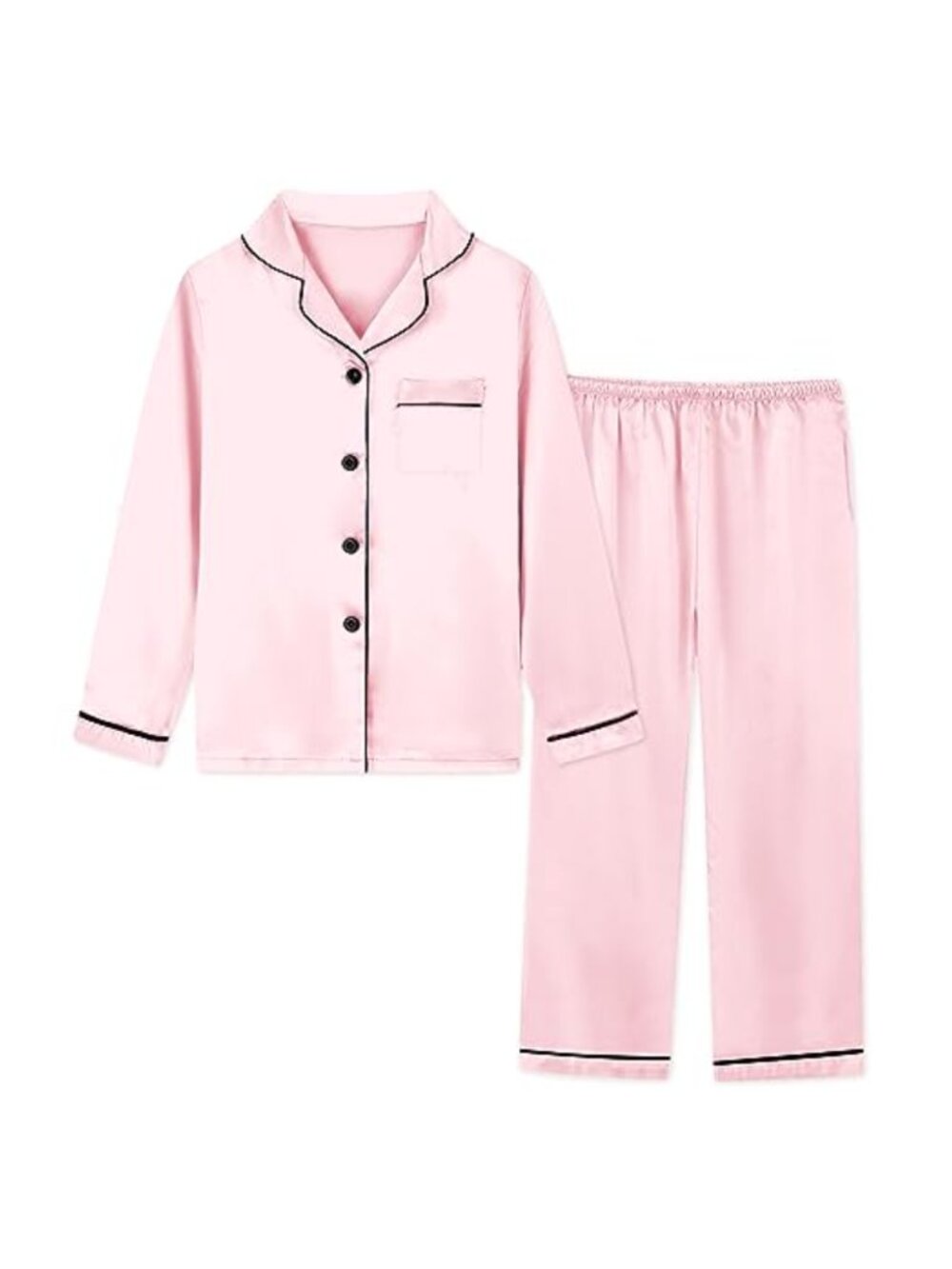Satin Pajamas Set Long Sleeve Button Down Sleepwear 2 Pcs